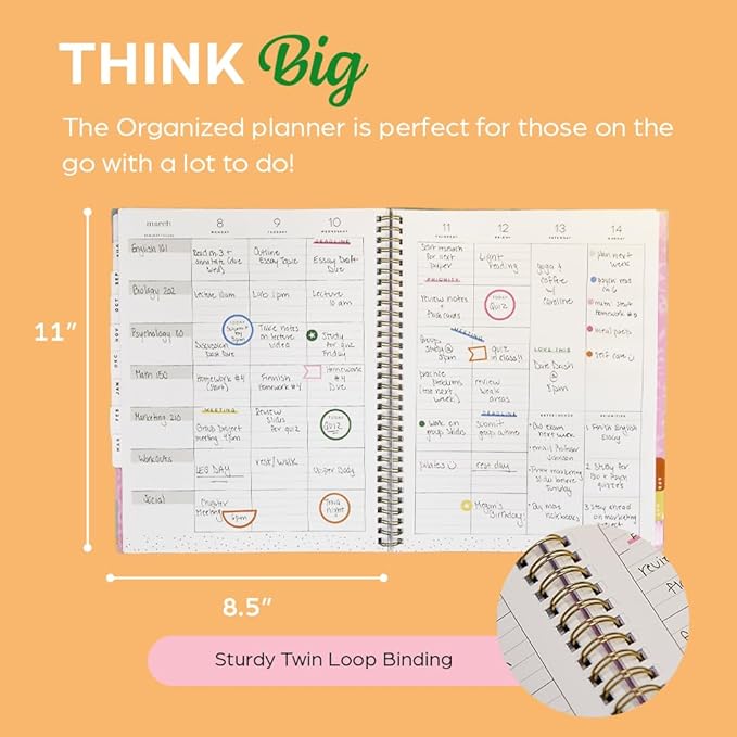 Organized by Happy Planner Twin-Loop Dated 12-Month July 2026–June 2027 Academic Planner, Big Size, 8.5" x 11", Academic Layout, Ditzy Garden