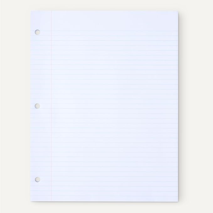 Amazon Basics College Ruled Loose Leaf Binder Paper, 11" x 8.5", 100 Sheets, White, 6-Pack