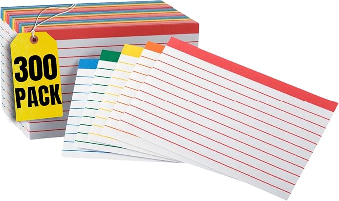 1InTheOffice Index Cards 3x5, Ruled Index Cards, Flash Cards, Assorted Colors, 300 Pack