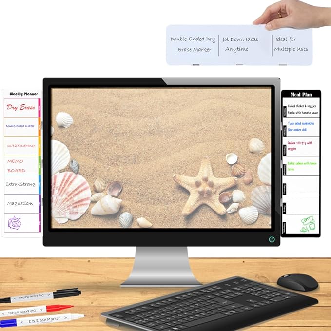 Monitor Side Magnetic Memo Board with Weekly Calendar, Dry Erase to-Do List Planner, Multi-Use Computer Screen Notepad for Office, Home, School (11.42” x 3.54”)