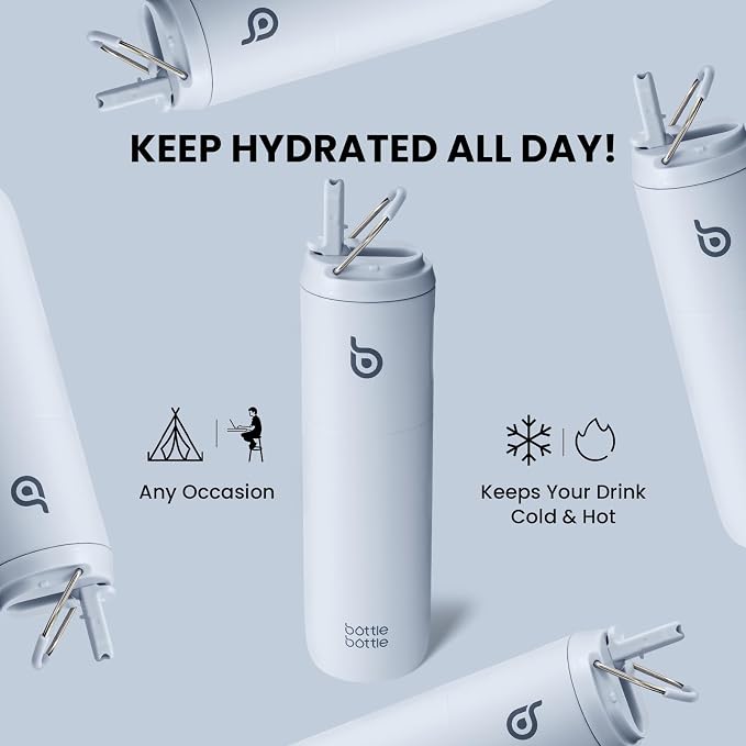 BOTTLE BOTTLE Insulated Water Bottle 24oz with Straw Lid and Handle Sports | for Travel Gym school,Stainless Steel Water Bottles,Double-Wall,Vacuum Metal,Leak Proof,BPA-Free