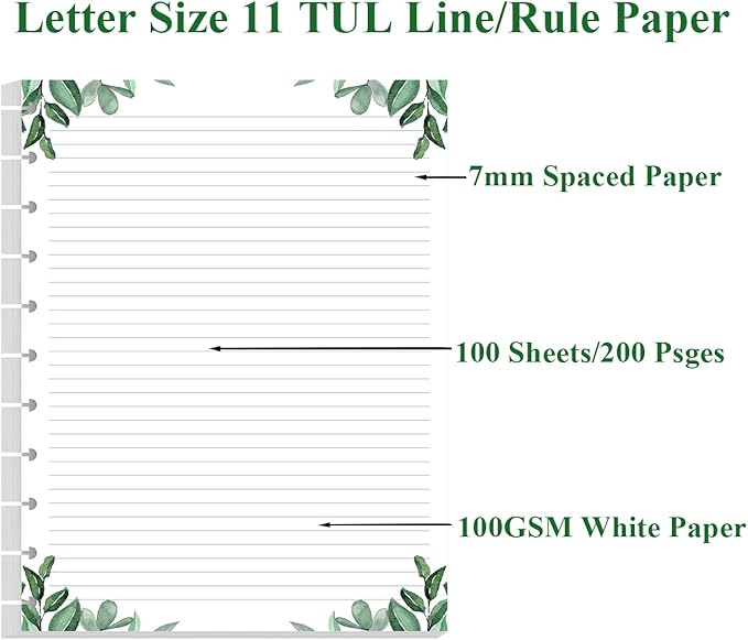 (3-Pack) A4 TUL Discbound Lined Refill Paper, 11-Disc Discbound Ruled Filler Paper, Letter Size 300Sheets / 600Pages Loose-Leaf, 100gsm, 8.5'' x 11'', Leaf