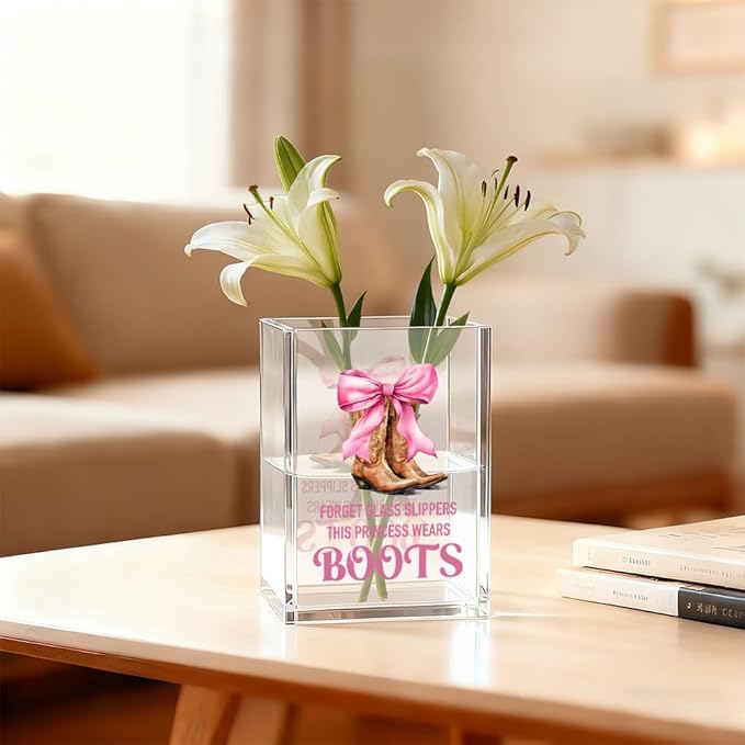 Forget Glass Slippers This Princess Wears Boots Cosmetic Organizer Pen Holder, Funny Cowgirl Vanity Accessories for Girls Daughter, Desk Accessories Makeup Brushes Holder for Women Her Friend