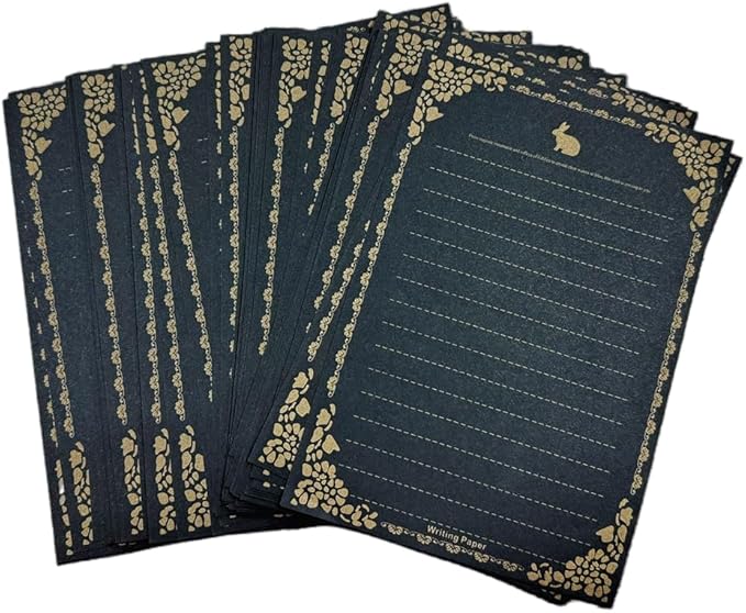 100 Sheets Black Rabbit Stationery Lined Paper,A5 Stationery Writing Paper with Antique Border Design,Letter Size (Unpunched) Ruled Filler Pape for Writing Letters,Vintage Invites