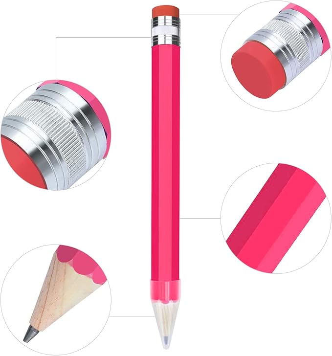 Giant Pencils for Prop/Gifts/Decor - 14 Inch Jumbo Wooden Big Novelty Pencil with Cap for Schools and Homes (Pink)