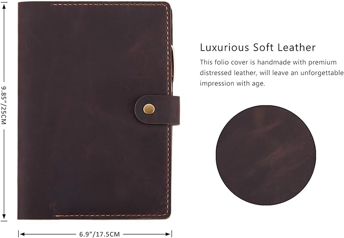 Robrasim Leather Cover for 6"x9" Steno Notebook, Leather Folio Cover Compatible with 6x9 Spiral Steno Pads, A5 Notebook Organizer with Pen Loop - Coffee