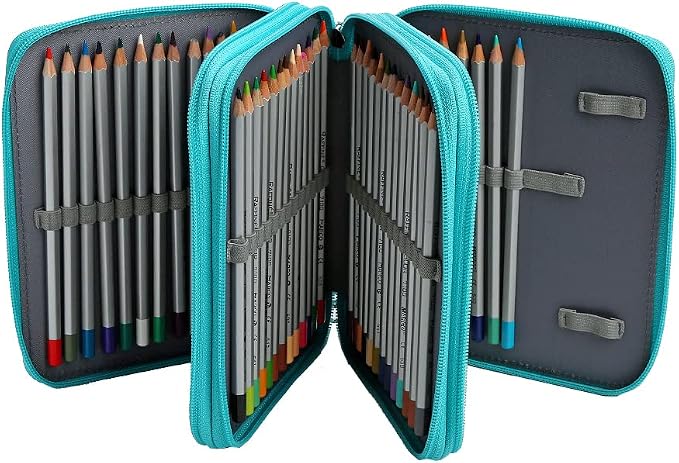 72 Slots Pencil Case Organizer w/Removal Handle Strap | 3-Layer Zipped Pencils Box Large for Colored Pencils Watercolor Pencils for Office and Travel for Artist