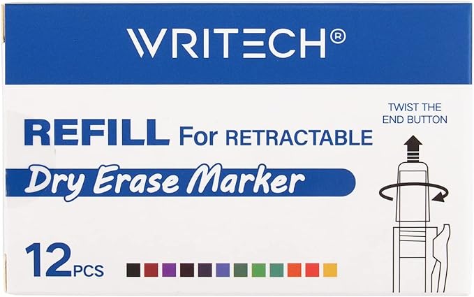 WRITECH Dry Erase Marker Refills, Low Odor Assorted Colors Ink 12ct