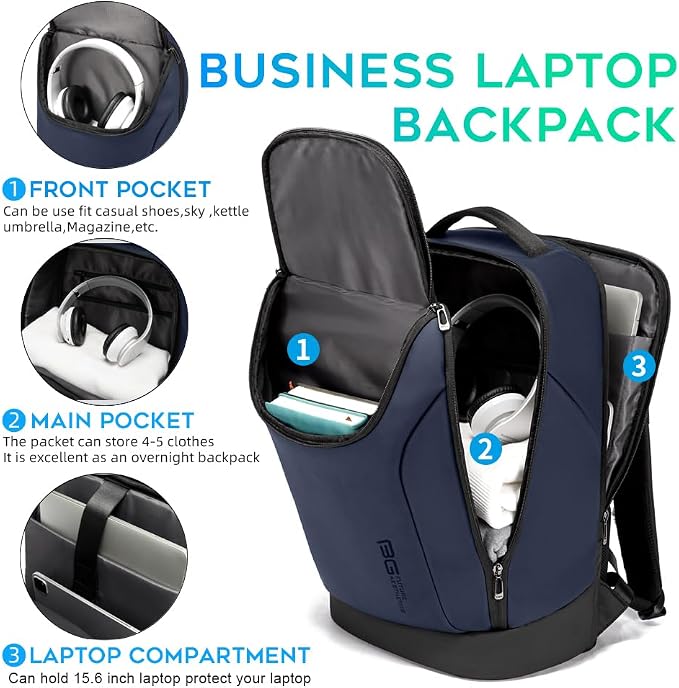 BANGE Business Commute Backpack Waterproof fit 15.6 Inch adopt in Commute,Travel Durable Backpack (Blue)