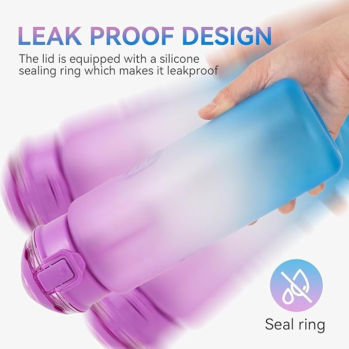Kerilyn 32oz Water Bottle, Leakproof Sports Water Bottle, BPA Free Plastic Water Bottle No Straw, Reusable Water Bottle with Handle, Fruit Infuser for Gym Fitness, Camping, Outdoor, Mix 1