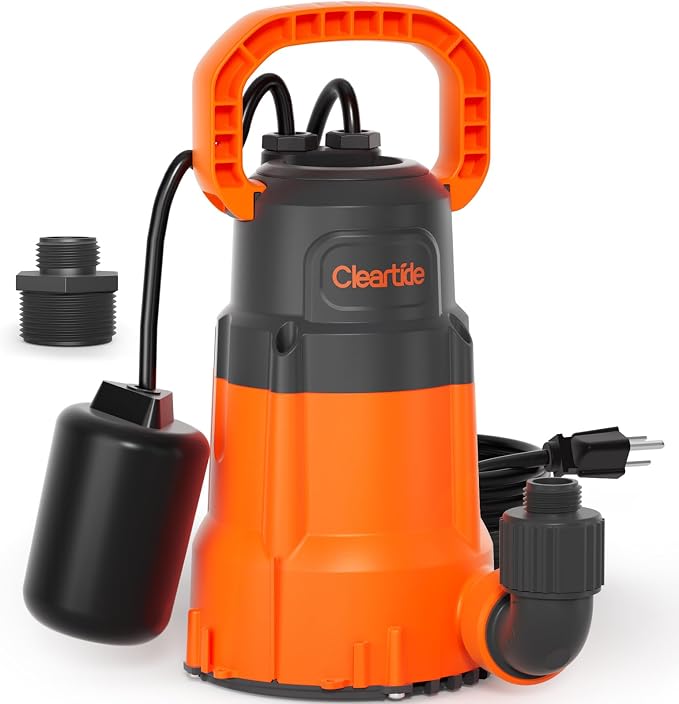 Submersible Utility Pump with Float Switch, 2160 GPH High Flow, Water Pump with Copper Motor, Ideal for Yard and Flooded Cellar, Hot Tub, Garden Irrigation