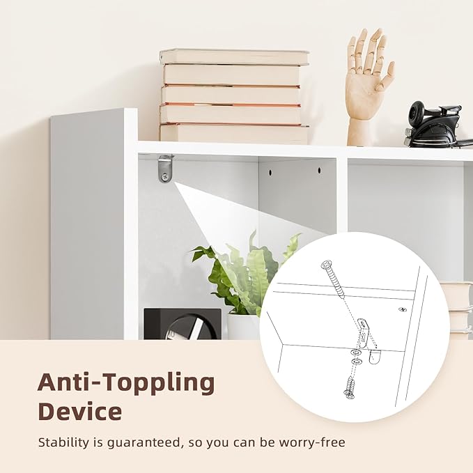 OOOK Desk Hutch, Desktop Bookshelf with 5 Shelves, Wood Desk Shelf for Computer, 3-Tier Desktop Bookshelf Organizer for Home Office Dorm, White