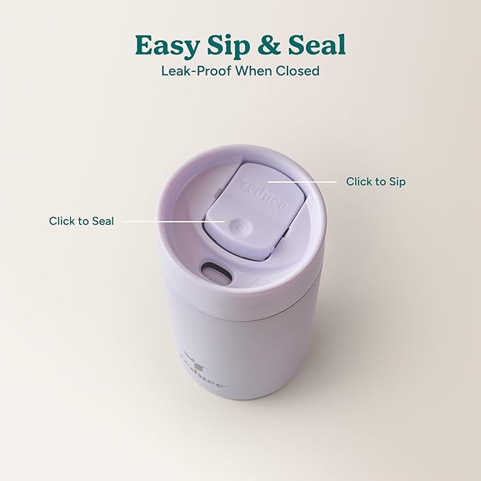 REDUCE Perk 10oz Insulated Coffee Tumbler – Leak-Proof with Lockable Lid and Vacuum Insulation–Durable Stainless Steel–Fits Car Cup Holders–One-Handed Travel Mug in Sand Leopard Print-Gentle Lavender