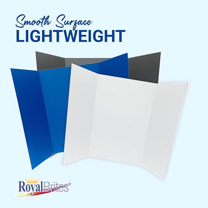 Royal Brites 1-Ply Corrugated Tri-fold Project Display Board 36" x 48", Exhibition, Presentation, & Science Fair Display Boards, Lightweight Trifold Board with Smooth Surface, White/Kraft, Pack of 12