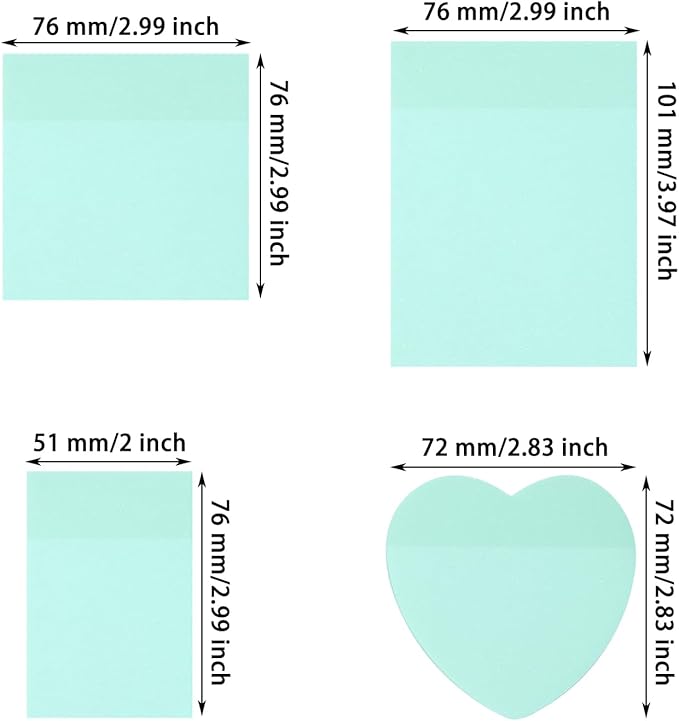 ONLYKXY 4Pack Mixed Shape Transparent Sticky Notes for Annotating,Glitter Pastel Color Waterproof Index Sticker Self-Stick Book Tabs 200Sheets Soft PET Marker Memo Pad for Home School Office (Green)