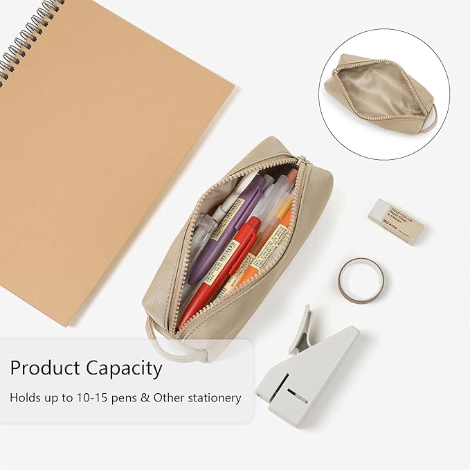 Pencil Case Soft School Pencil Pouch Bag for Easy Carry Stylish and Durable (Khaki)