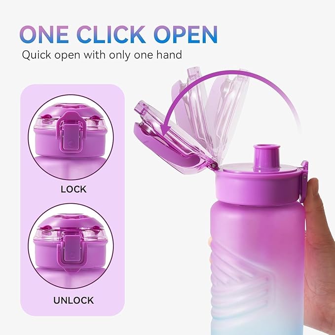 Kerilyn 32oz Water Bottle, Leakproof Sports Water Bottle, BPA Free Plastic Water Bottle No Straw, Reusable Water Bottle with Handle, Fruit Infuser for Gym Fitness, Camping, Outdoor, Mix 1