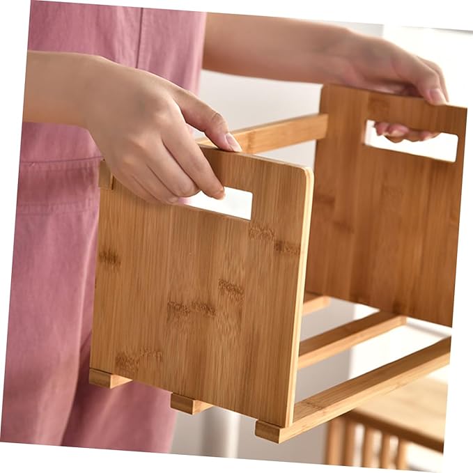 Homoyoyo Bamboo Desktop Book Storage Rack Expandable Bookend for Office and Home Retractable Organizer Shelf Natural Wood Finish Suitable for Books and Magazines