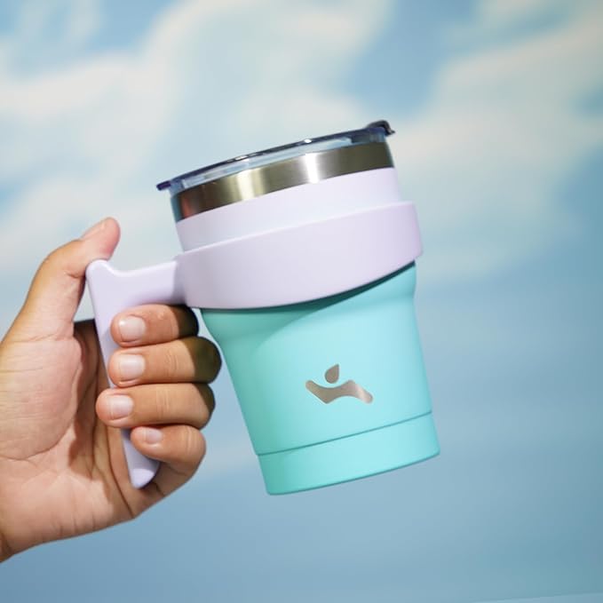 Konokyo 10 oz Tumbler with Handle and 2 Straw 2 Lid, Insulated Water Bottle Stainless Steel Vacuum Cup Reusable Travel Mug, Lavender Green