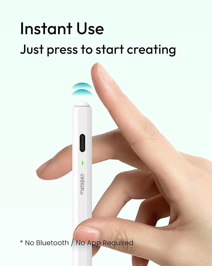Metapen Pencil Air8 for Apple iPad 2018-2026, 10 Min Faster Charge, Palm Rejection Stylus Pen for iPad a16/11/10/9/8/7/6th Gen, Pro 12.9/11/13-inch M4/M5, Air 3/4/5/M2/M3/M4, Mini 5/6th