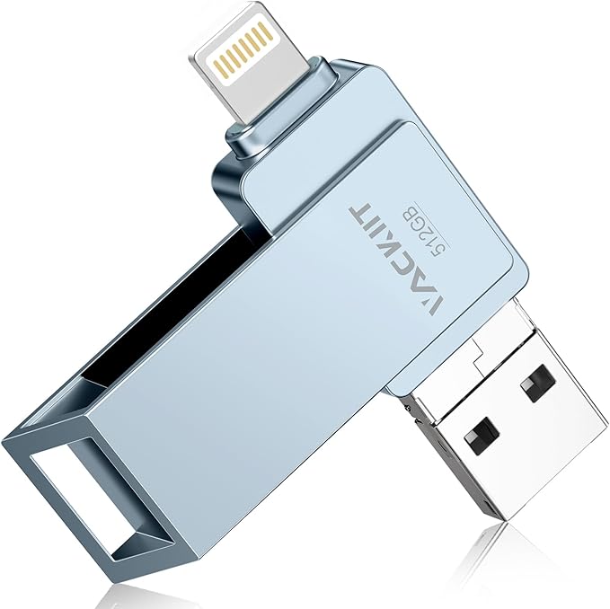 MFi Certified 512GB Flash Drives 3.0 High Speed 3ni1 USB Stick External Storage Compatible for iPhone/PC/iPad/Android/More Devices for Photos and Videos Transfer Storage Backup(Grey)