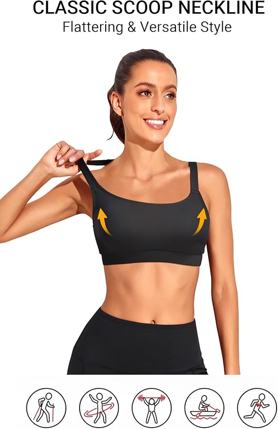 Tempt Me Women Sports Bra Bikini Tops Scoop Neck Bathing Suits Top Padded Swim Crop Tops Only
