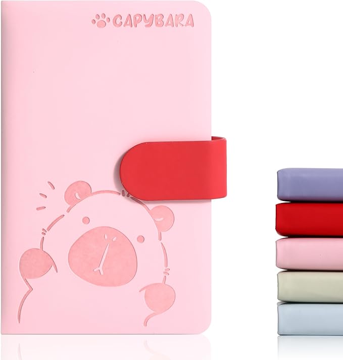 BOBO RABBIT Blank Journal Small Pocket Leather Notebook No Lines for Drawing Plain Sketch Book Cute Cartoon Capybara Unlined Journal for Travel Work School, 200 Pages, 3.7"X5.9"