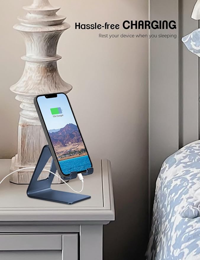 Aoviho Desk Cell Phone Stand Phone Holder - Aluminum Phone Cradle Dock for iPhone 13 12 pro 11 X Xs max 8 7 6 6s Plus SE 5 5s SE Samsung, All Smart Phones (Navy Blue)