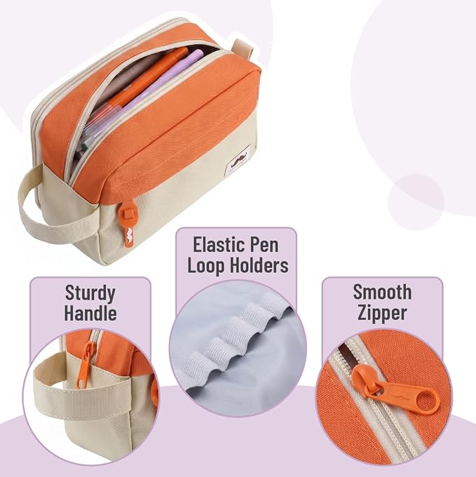 Mr. Pen- High Capacity Pencil Case, Large Pencil Pouch with 3 Compartments and 2 Pockets, Large Pencil Bag with Smooth Zipper, Cute Pencil Case Pouch Organizer, School Supplies for Teens