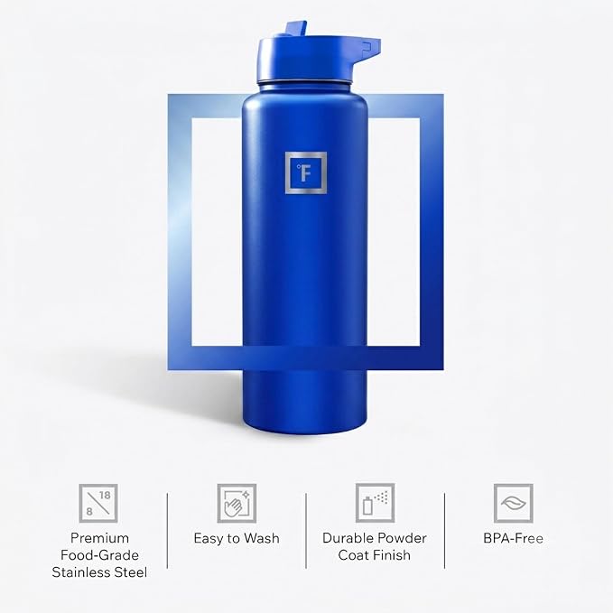 IRON °FLASK 64 oz Wide Mouth Water Bottle with Straw | Insulated Half Gallon Water Bottle with Leakproof Straw Lid - BPA Free, Cold 24 Hrs, Sweat Free (Twilight Blue)