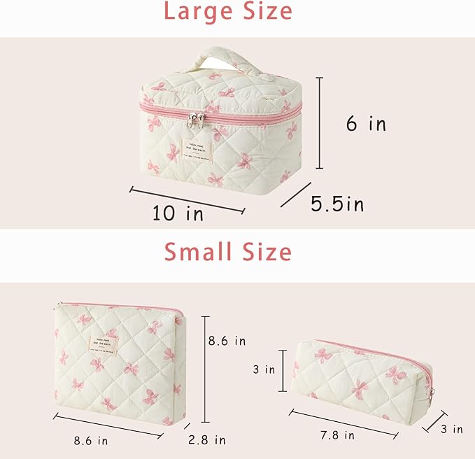 uekeboag Large Travel Quilted Makeup Bag for Women | Soft Floral Cotton Cosmetic Bag, Foldable Coquette Aesthetic Toiletry Organizer