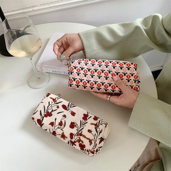 Cute Pencil Case Aesthetic Student Pencil Pouch Coin Pen Pouch Cosmetic Bag Office Stationery Organizer For Kids Teen School (Flowers-H)