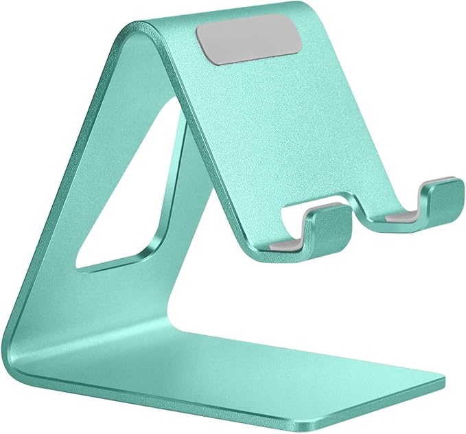 Aoviho Desk Cell Phone Stand - Aluminum Phone Holder Cradle Dock for iPhone 13 12 Pro 11 X Xs Max 8 7 6 6s Plus SE 5 5s Samsung, All Smart Phones 4-10 Inch, Fresh Green