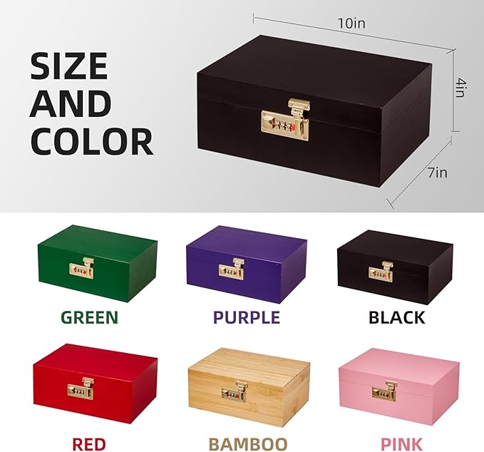 Bamboo Wood Desktop Organizer with 3 Glass Jars and Sliding Tray - Red Multi-Compartment Storage Case for Craft Supplies, Stationery, and Small Accessories (Black)