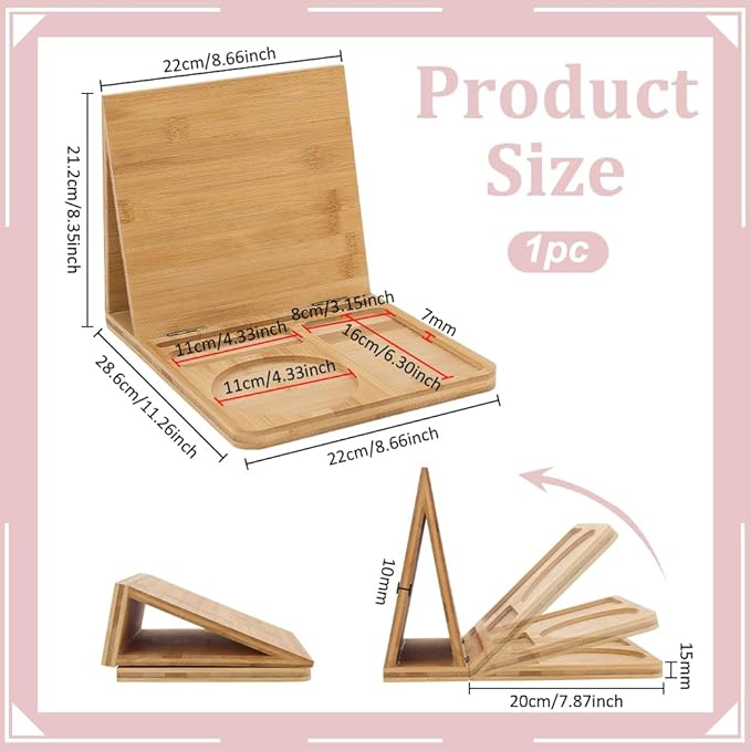 PH PandaHall Wooden Book Stand for Reading Rest Triangle Book Holder with Cup Pen Phone Glasses Organizer Foldable Reading Rest Rack for Book Lover Readers Office Bedroom Nightstand Desktop