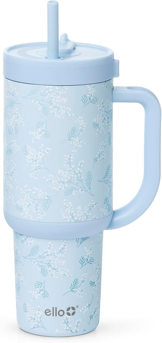 Ello Oasis 30 oz Tumbler with Handle & Retracting Straw | Reusable Insulated Stainless Steel Cup 100% Leakproof, Gifts for Teens Women Men | Keeps cold for 24 Hours, Cup Holder Friendly, Sweet Alyssum