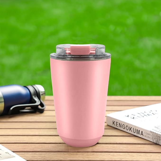 DEQIANG Travel Coffee Cup, Coffee Cup Travel with Lid, Insulated Coffee Mug for Hot & Cold Beverages, Great Gift Choice for Coffee Lovers, Office Workers, Hikers & Commuters (Pink, 12 oz)