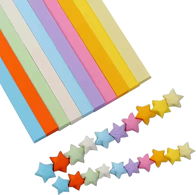 Origami Paper Stars, Colorful Handcraft Origami Lucky Star Paper DIY Paper Arts Creativity Hand Art Crafts (10-color mix (1350) sheets)