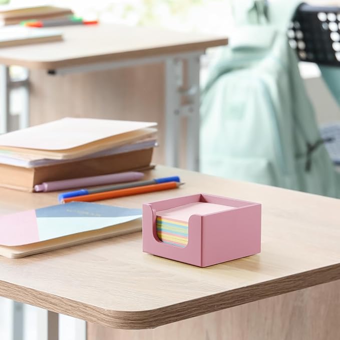 Sticky Note Holder, Wooden Note Dispenser for Office Desk Accessories, Self Stick Note Pad Holder, Memo Pad Holder Dispenser Organizer for School Office Desk Supplies, Pink