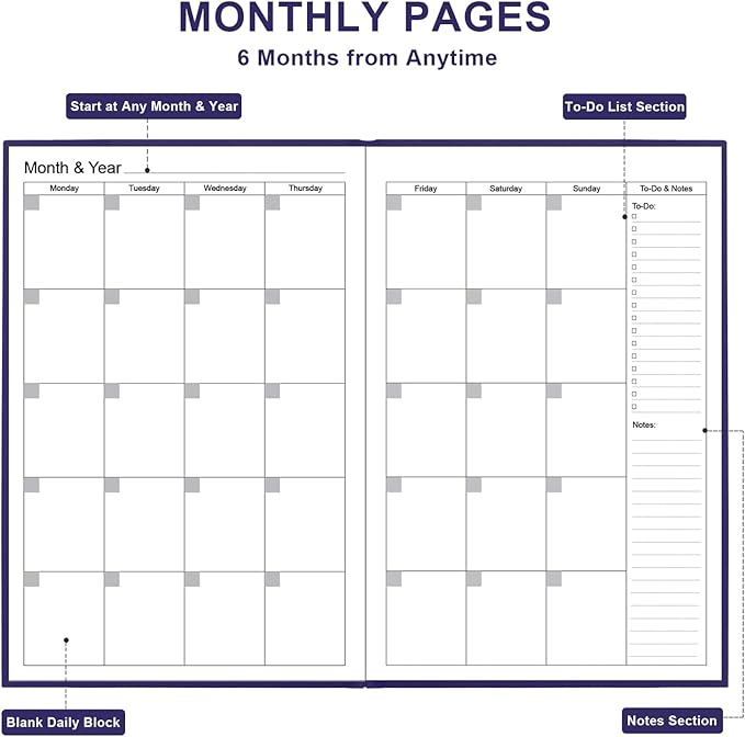 Daily & Monthly Planner for 2026 or Anytime - ADHD Planner Two Pages Per Day, Daily Planner Undated to Increase Focus, Eliminate Overwhelm, Achieve Your Biggest Goals, 5.8'' × 8.3'', Purple
