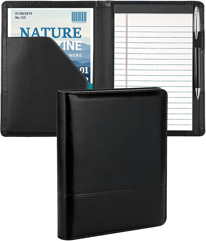 Gorbado Padfolio/Portfolio Binder, Mini Padfolio Portfolio Binder 5 x 8 Legal Writing Pad, A5 Document Organizer Folder for Men Women, Black.