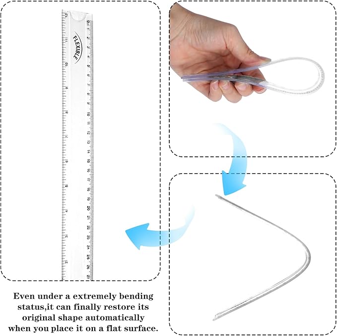 2 Pcs Flexible Ruler, 12 Inch Clear Plastic Ruler with Centimeters and Inches Soft Bendable Rulers for Kids and Adults Home School Office Measuring Drafting Tools