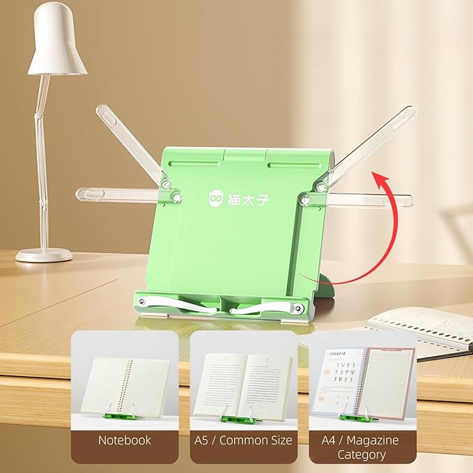 Travel Mini Book Holders for Reading Hands Free - Portable and Adjustable Book Stand for Reading, Two-in-one (Ideal for Light Books & Tablets – Not for Heavy Hardcovers | Green)