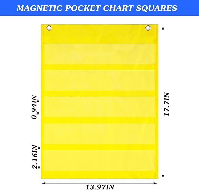 Lincia 6 Pcs Classroom Magnetic Pocket Chart Squares Teacher Small Mini Pocket Chart Organizer Back to School Resources for Homeschool Schedule Activities, 6 Colors(17.7 x 14 Inch)
