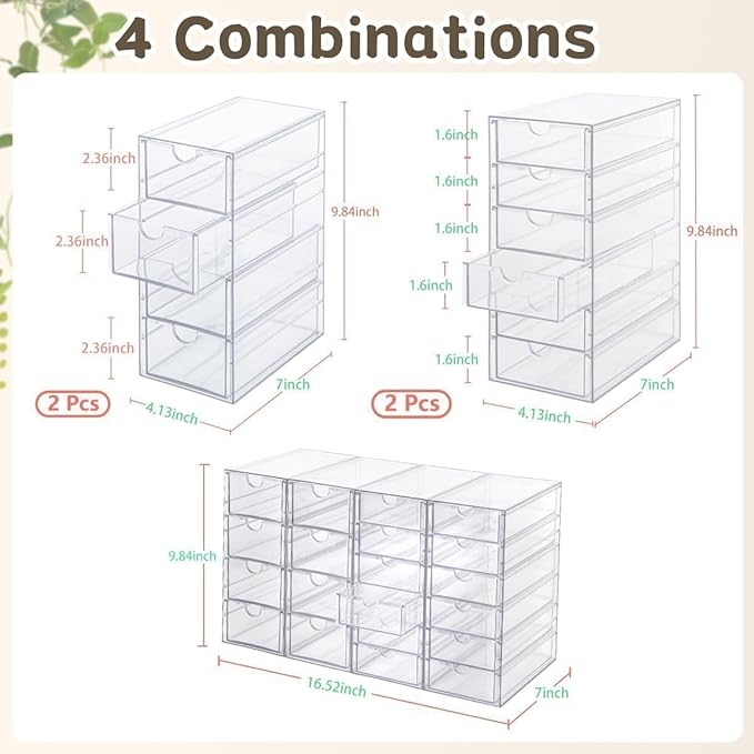 VZKAH Acrylic Organizer with Drawers | 20 Drawers 4 Sets | Desk Organizer and Storage, Clear Makeup Organization, For Office/Art Supply/Craft Storage and Organization
