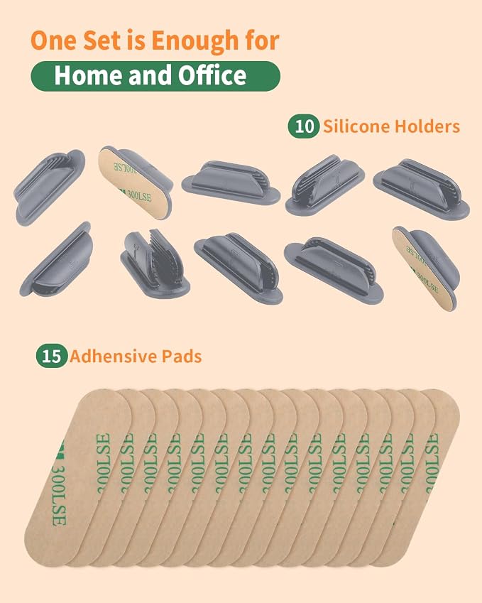 Tiizze Adhesive Pencil Holders for Desk Set of 10 - Silicone Pen Holder with 15 PCS Adhesive Pads - Flexible Pencil Holder for Office Essentials Accessories and Teacher Supplies - Grey