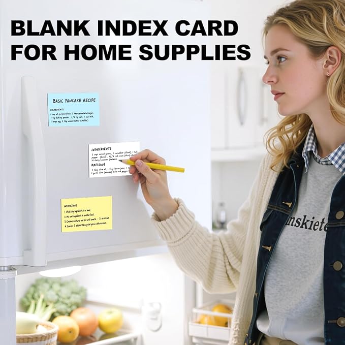 600 PCS 3x5 Index Cards Blank Study Flashcards 3 x 5 Colored Index Cards Bulk, Colorful Study Cards Blank Flash Cards Blank 3 by 5 Index Card Cue Notecards Receipt Note Card for School Office Home