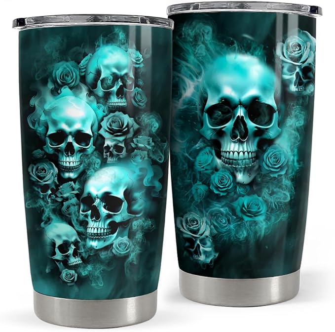 SANDJEST Skull Tumbler 20oz Stainless Steel Insulated Travel Mug Cup for Men Women Goth Gothic Gifts for Birthday Christmas Halloween