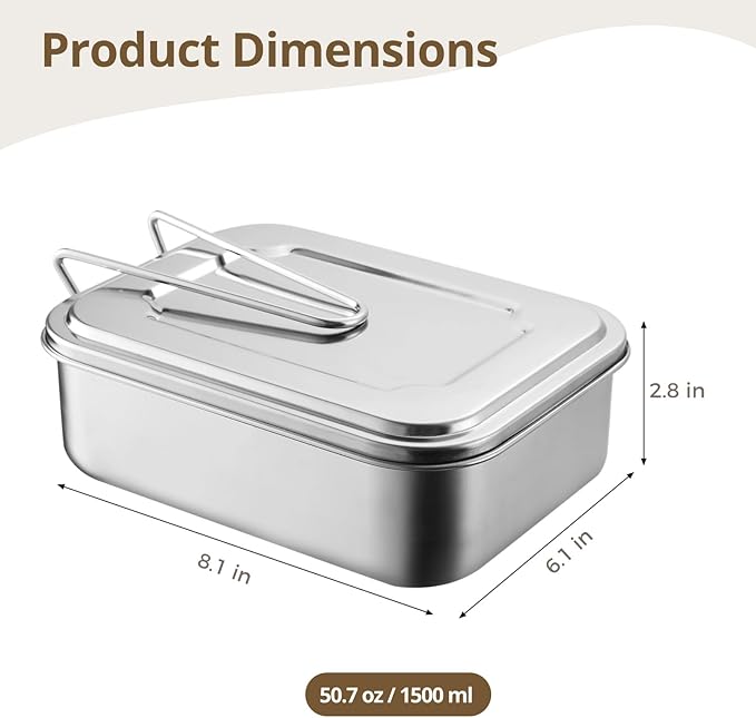 Stainless Steel Bento Box, 3-Compartment Lunch Box, Metal Food Container with Secure Lid, Salad Sandwich Box, Fruit Snack Packing Box for Office, Camping （1500ml）