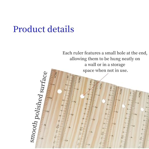 Wooden Ruler, Natural Wood Ruler with Hanging Hole, 20 Inches/50 cm Yardstick Rulers for Classroom,School,Home,Clothing Measuring, Office,Engineers, Architects